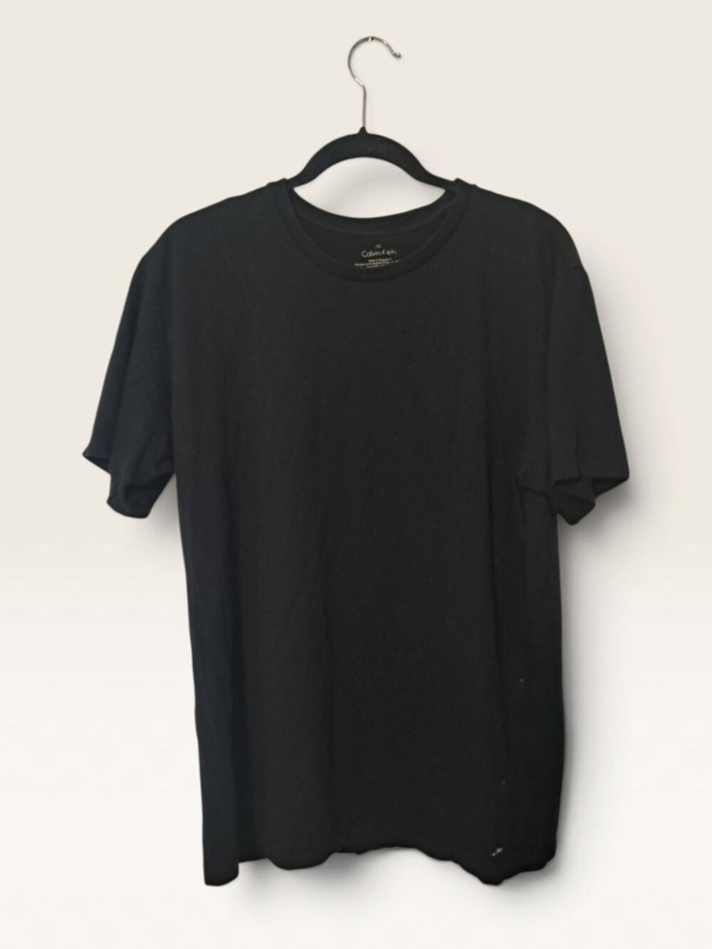 Calvin Klein Large Mens Black Crewneck Cotton T-Shirt Sleeve Logo Tee Flaw